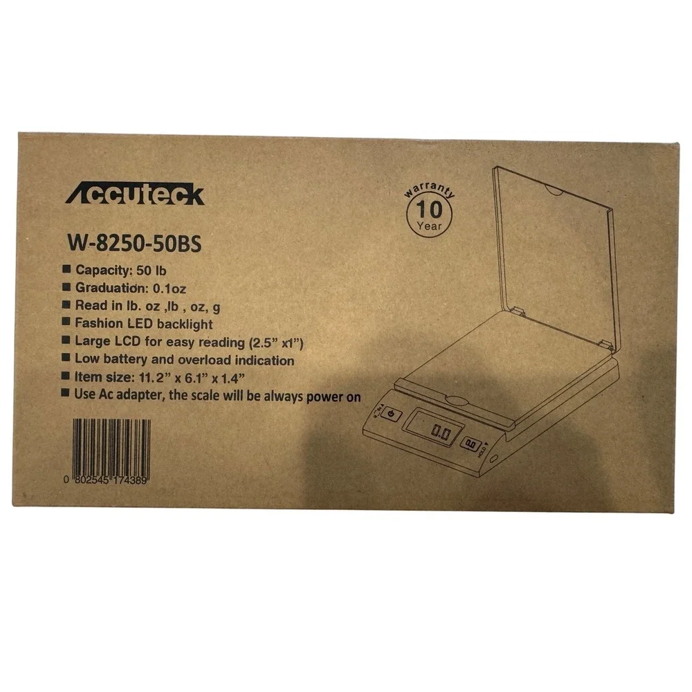 Accuteck W-8250-50BS Digital Postal Scale 50lb Capacity Silver Black Shipping